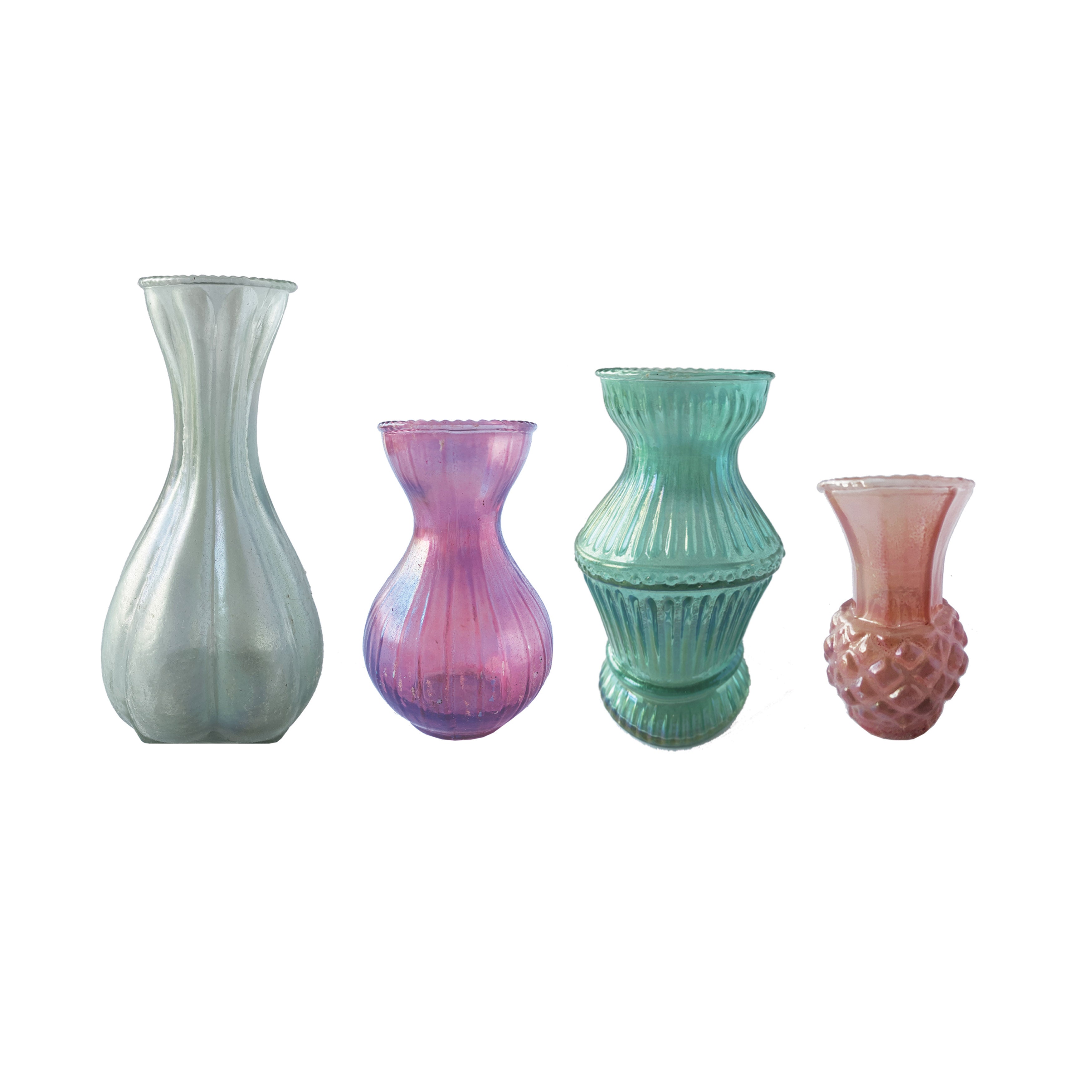 Multicolor Debossed Reclaimed Glass Vases (Set of 4 Sizes)